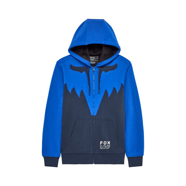 Fox Racing Spire Sasquatch Zip Hoodie front angle view in Blu sizes SM, MD, LG, XL, 2X SKU 36265-002-S. Sweatshirts & Hoodies | Available at BTO Sports