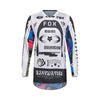 Front view of Fox Racing 180 Image Cosmo Jersey in white/black showing mesh collar, vented panels, and drop-tail hem, SKU 36314-058 | SKU: 36314-058 | Available at BTO Sports