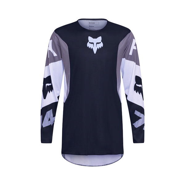 Front view of Fox Racing 360 Tine Jersey in black showing mesh collar, RAP sleeve fit, and drop-tail hem, SKU 36320-001 | SKU: 36320-00 | Available at BTO Sports