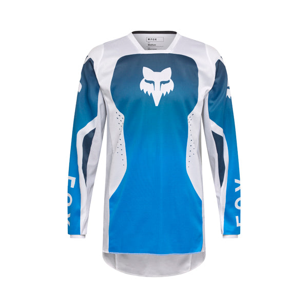 Front view of Fox Racing 180 Shield Jersey in blue showing mesh collar and vented panels, SKU 36322-002 | SKU: 36322-00 | Available at BTO Sports