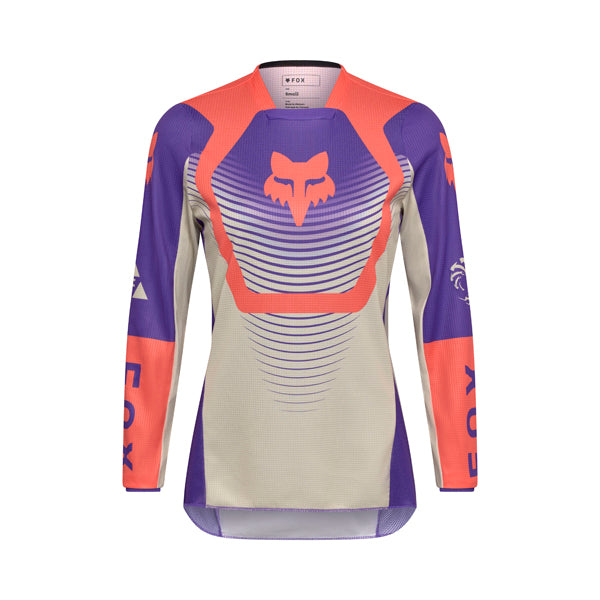 Front view of Fox Racing Women’s 180 Collect Jersey in grape showing moisture-wicking fabric, mesh sleeve panels, and drop-tail hem, SKU 36325-443 | SKU: 36325-443 | Available at BTO Sports