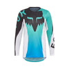 Front view of Fox Racing Youth Flexair Spire Jersey in aqua blue showing TruDri® moisture-wicking fabric, bonded collar, and active-fit sleeves, SKU 36327-246 | SKU: 36327-246 | Available at BTO Sports