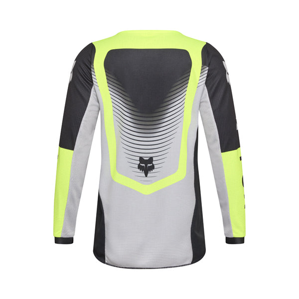 Rear angled view of Fox Racing Youth 180 Collect Jersey in grey/yellow with vented mesh panels and sublimated graphics, SKU 36329-086 | SKU: 36329-086 | Available at BTO Sports