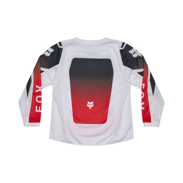 Rear view of 180 Shield Pee Wee Jersey in flo red highlighting full mesh back panel and Fox Shield branding, SKU 36330-110 | SKU: 36330-110 | Available at BTO Sports