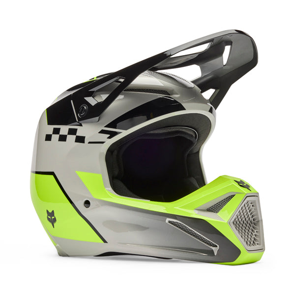 Image of Fox Racing - V1 Collect Helmet (Youth) | SKU 36379-086 | Colors: Blue/Pink, Grey/Yellow | Sizes: Y-SM to Y-LG | Available at BTO Sports
