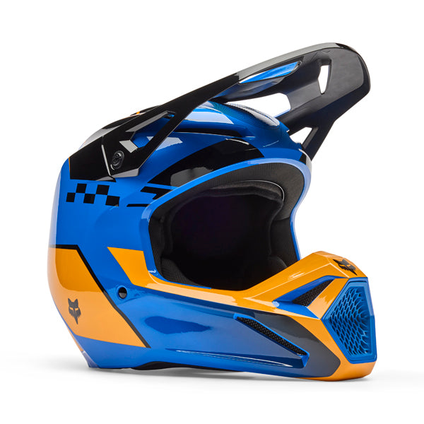 Image of Fox Racing - V1 Collect Helmet | SKU 36380-002 | Colors: Blue/Pink, Grape, Grey/Yellow, Blue | Sizes: XS to 2X | Available at BTO Sports