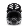 Angled front view of helmet in black showing chin bar and vent layout, SKU 36385001, sizes XS, SM, MD, LG, XL, size XS, sizes XS to XL.