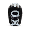 Top-down view of Fox Racing SKU 36385-001XL V1 Shield Helmet in black showing intake vents and visor mount, SKU 36385001, sizes XS, SM, MD, LG, XL, size XS, sizes XS to XL.