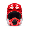 Angled front view of helmet in fluorescent red showing chin bar and vent layout, SKU 36385110, sizes XS, SM, MD, LG, XL, size XS, sizes XS to XL.
