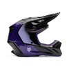Front angle of youth v3 spire helmet showing adjustable visor and mouth vent cover | Fox Racing - V3 Spire Helmet (Youth) | SKU 36393-166 | Colors: Black/Purple | Sizes: Y-SM to Y-LG | Available at BTO Sports