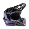 Side view of youth v3 spire helmet in black/purple showing breakaway visor, intake vents, and fox branding | Fox Racing - V3 Spire Helmet (Youth) | SKU 36393-166 | Colors: Black/Purple | Sizes: Y-SM to Y-LG | Available at BTO Sports