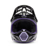 Rear angle of youth v3 spire helmet showing exhaust vents and dot/ece certification label | Fox Racing - V3 Spire Helmet (Youth) | SKU 36393-166 | Colors: Black/Purple | Sizes: Y-SM to Y-LG | Available at BTO Sports