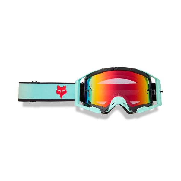 front view of Fox Racing Airspace Drip Goggles in turquoise with mirrored lens and wide field of vision | Available at BTO Sports.