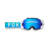 front view of Fox Racing Vue Spire Goggles in aqua blue with mirrored lens and VLS-compatible frame | Available at BTO Sports.