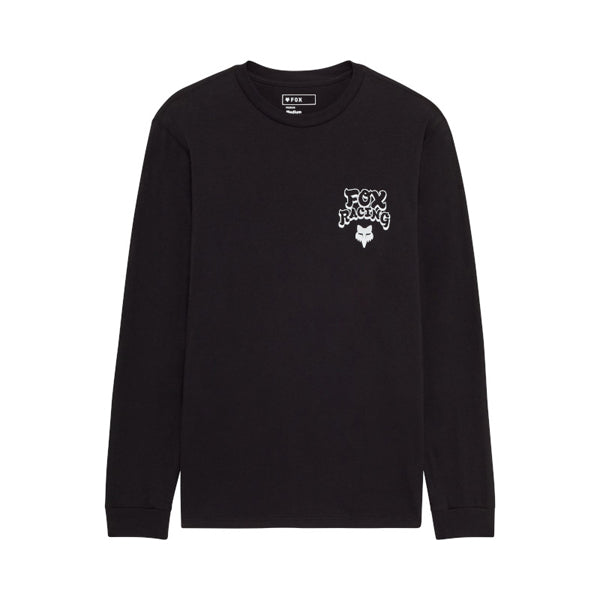 Clean studio shot of Fox Racing Racewear Long Sleeve Premium Tee; showing long-sleeve cut, printed graphics, and crew neckline; SKU 36458-001-S