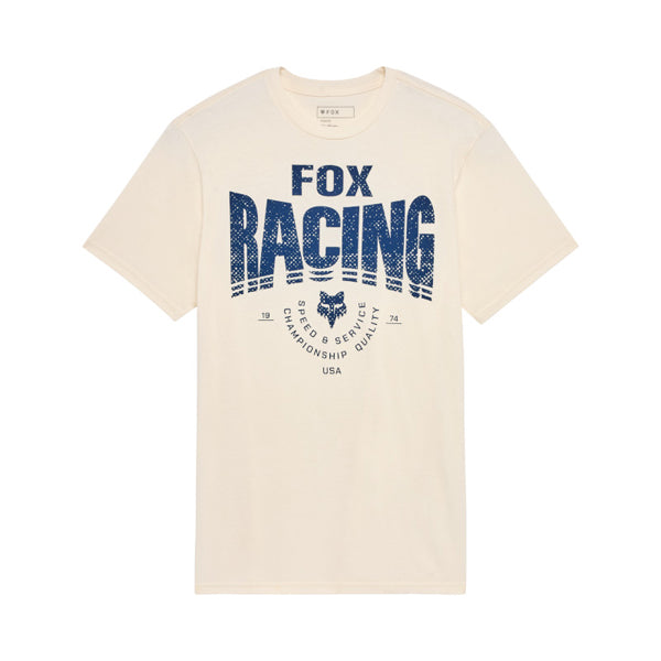 Clean studio shot of Fox Racing Tread Premium Tee; showing tee fit, printed graphics, and crew neckline; SKU 36459-244-S; Sizes: S-2XL