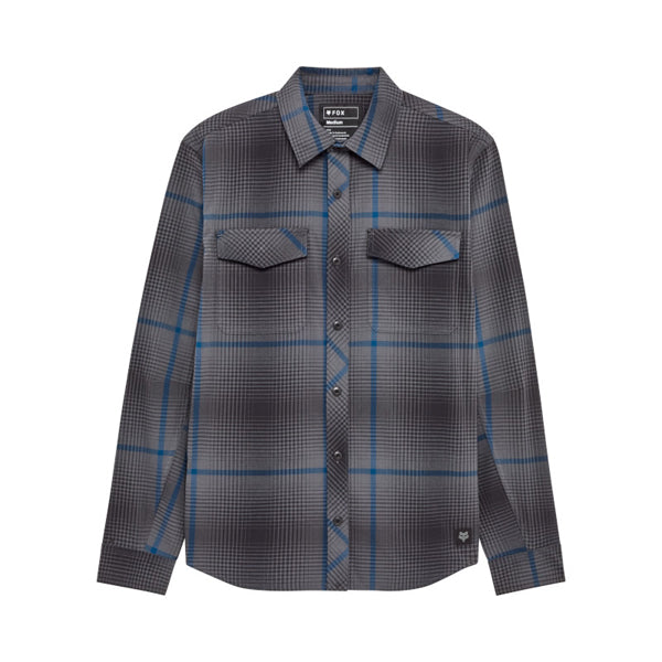 Crisp studio image on a white background of Fox Racing; showing flannel shirt fit, button front, and plaid pattern; SKU 36463-330-S