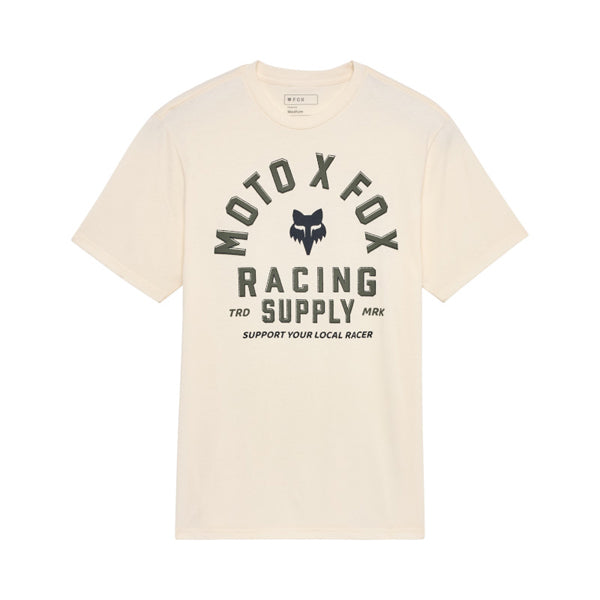 Clean studio shot of Fox Racing Local Racer Premium Tee; showing tee fit, printed graphics, and crew neckline; SKU 36471-244-S; Sizes: S-2XL