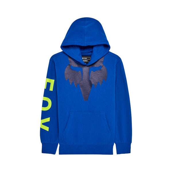 Fox Racing Spire Pullover Hoodie (Youth) front angle view in Blu sizes Y-SM, Y-MD, Y-LG, Y-XL SKU 36542-002-YS. Sweatshirts & Hoodies | Available at BTO Sports