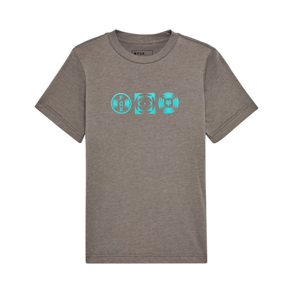 Studio photo on a white background of Fox Racing Vision Tee (Youth); showing tee fit, printed graphics, and crew neckline; SKU 36549-185-YS
