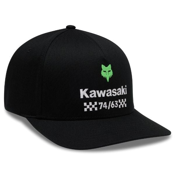 38298-001-S/M, Fox Racing, Kawasaki Flexfit Hat, Black, Olive Green, Sizes SM/MD, LG/XL product photo