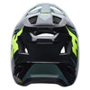 Fox Racing Rampage Foundry Helmet (MTB) in Sage, rear view, with the rear shell vents, lower neck opening, molded shell ribs, and Fox lettering. Available options—Color: Midnight, Sage; Size: XS, SM, MD, LG, XL, 2X. SKU 40158-221-L. UPC 198571120620.
