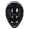 Fox Racing Rampage Foundry Helmet (MTB) in Sage, underside view of the interior padding and chin opening, with the padded crown liner, cheek pads, chin opening, and retention-strap area exposed. Available options—Color: Midnight, Sage; Size: XS, SM, MD, LG, XL, 2X. SKU 40158-221-2X. UPC 198571120644.