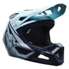 Fox Racing Rampage Foundry Helmet (MTB) in Midnight, left-side profile, with the extended visor, open face port, angular chin bar, side vents, and Fox graphics. Available options—Color: Midnight, Sage; Size: XS, SM, MD, LG, XL, 2X. SKU 40158-329-XS. UPC 198571116241.