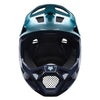 Fox Racing Rampage Foundry Helmet (MTB) in Midnight, front view, with the visor, wide goggle opening, vented chin bar, and brow vents centered in the frame. Available options—Color: Midnight, Sage; Size: XS, SM, MD, LG, XL, 2X. SKU 40158-329-M. UPC 198571116265.