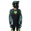 Fox Racing Ranger Foundry Long Sleeve Jersey (MTB) in Sage, close-up of the lower hem and drop-tail panel, with the printed Fox artwork, mesh-knit texture, reinforced seam lines, and shaped cuff or hem. Available options—Color: Midnight, Sage; Size: SM, MD, LG, XL, 2X.
