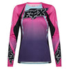 Fox Racing Flexair SE TS57 Long Sleeve Jersey (MTB) (Womens) in Pink, front product view, with the crew neck, long sleeves, large Fox chest graphic, contrasting arm panels, and curved drop-tail hem. Available options—Color: Pink; Size: XS, SM, MD, LG, XL. SKU 40169-170-XS. UPC 198571134986.