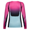 Fox Racing Flexair SE TS57 Long Sleeve Jersey (MTB) (Womens) in Pink, rear product view, with the back graphic, shoulder panels, long sleeves, and drop-tail hem. Available options—Color: Pink; Size: XS, SM, MD, LG, XL. SKU 40169-170-S. UPC 198571134993.