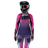 Fox Racing Flexair SE TS57 Long Sleeve Jersey (MTB) (Womens) in Pink, close-up of the lower hem and drop-tail panel, with the printed Fox artwork, mesh-knit texture, reinforced seam lines, and shaped cuff or hem. Available options—Color: Pink; Size: XS, SM, MD, LG, XL.