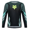 Fox Racing Ranger Foundry Long Sleeve Jersey (MTB) (Youth) in Sage, front product view, with the crew neck, long sleeves, large Fox chest graphic, contrasting arm panels, and curved drop-tail hem. Available options—Color: Sage; Size: Y-SM, YMD, Y-LG, Y-XL. SKU 40171-221-YS. UPC 198571120347.
