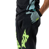 Fox Racing Ranger Foundry Pants (MTB) in Sage, close-up of the ratcheting waist closure, with the ratcheting waist adjuster, stretch yoke, shaped hip panel, and reinforced knee or thigh material. Available options—Color: Midnight, Sage; Size: 28, 30, 32, 34, 36, 38, 40. SKU 40174-221-34. UPC 198571120415.