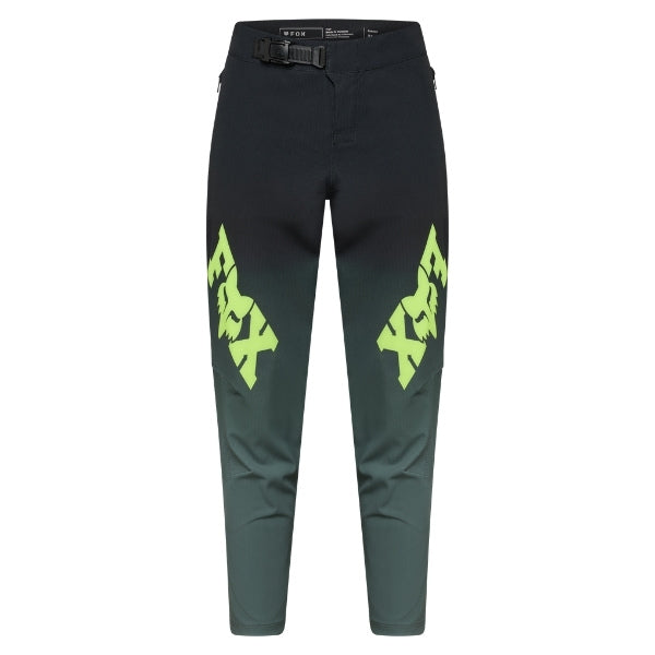 Fox Racing Ranger Foundry Pants (MTB) (Youth) in Sage, front product view, with the adjustable waist, articulated knees, contrasting leg graphics, reinforced inner knees, and tapered cuffs. Available options—Color: Sage; Size: Y-22, Y-24, Y-26, Y-28. SKU 40213-221-22. UPC 198571120453.