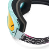 Fox Racing Vue Max SE TS57 Goggles (MTB) (Womens) in Pink, side view of the frame and strap attachment, with the wide elastic strap, silicone grip bands, woven Fox lettering, and rear frame edge. Available options—Color: Pink.