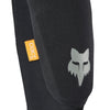 Fox Racing Enduro Elbow Sleeve (Youth) in Black, close-up of the Fox logo panel, with the flexible black sleeve, molded impact pad, mesh ventilation, elastic cuff, and Fox logo. Available options—Color: Black.