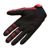 Fox Racing 180 Abyss Gloves in Flo Red, palm-side view, with the perforated palm, silicone finger grips, curved fingertips, and slip-on cuff. Available options—Color: Flo Red; Size: SM, MD, LG, XL, 2X. SKU 40560-110-M. UPC 198571125625.