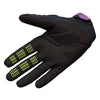 Fox Racing 180 Raid Gloves in Purple Lava, palm-side view, with the perforated palm, silicone finger grips, curved fingertips, and slip-on cuff. Available options—Color: Purple Lava, Red, Deep Fern; Size: SM, MD, LG, XL, 2X. SKU 40561-E07-M. UPC 198571129050.