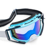 Fox Racing Airspace Foundry Goggles in Sky Blue, rear view of the branded strap, with the wide elastic strap, silicone grip bands, woven Fox lettering, and rear frame edge. Available options—Color: Black/Grey, Chili, HiViz Yellow, Sky Blue.