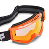 Fox Racing Main Draft Spark Goggles (Youth) in Black/Pink, rear view of the branded strap, with the wide elastic strap, silicone grip bands, woven Fox lettering, and rear frame edge. Available options—Color: Sunburst, Black/Pink.