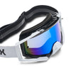 Fox Racing Airspace Clutch Goggles in Neon Pink, rear view of the branded strap, with the wide elastic strap, silicone grip bands, woven Fox lettering, and rear frame edge. Available options—Color: White/Black, Neon Pink.