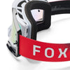 Fox Racing Airspace Clutch Goggles in Neon Pink, rear view of the branded strap, with the wide elastic strap, silicone grip bands, woven Fox lettering, and rear frame edge. Available options—Color: White/Black, Neon Pink.