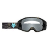 Fox Racing Vue Apex Vivid Goggles in Black, straight-on lens view, with the curved lens, vented frame, nose bridge, foam edge, and Fox-branded strap. Available options—Color: Black. SKU 40581-001-OS. UPC 198571122754.