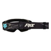 Fox Racing Vue Apex Vivid Goggles in Black, rear view of the branded strap, with the wide elastic strap, silicone grip bands, woven Fox lettering, and rear frame edge. Available options—Color: Black.