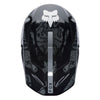 Fox Racing V1 BNKR Helmet in Black Camo, top view, with the visor tip, crown vents, shell graphics, and central Fox logo. Available options—Color: Black Camo; Size: XS, SM, MD, LG, XL, 2X. SKU 40602-247-XL. UPC 198571123287.