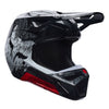 Fox Racing V1 Abyss Helmet (Youth) in Black, left-side profile, with the extended visor, open face port, angular chin bar, side vents, and Fox graphics. Available options—Color: Black; Size: Y-SM, Y-MD, Y-LG. SKU 40607-001-YS. UPC 198571121566.