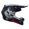 Fox Racing V1 Abyss Helmet (Youth) in Black, right-side profile, with the extended visor, open face port, angular chin bar, side vents, and Fox graphics. Available options—Color: Black; Size: Y-SM, Y-MD, Y-LG. SKU 40607-001-YM. UPC 198571121573.