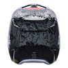 Fox Racing V1 Abyss Helmet (Youth) in Black, rear view, with the rear shell vents, lower neck opening, molded shell ribs, and Fox lettering. Available options—Color: Black; Size: Y-SM, Y-MD, Y-LG.